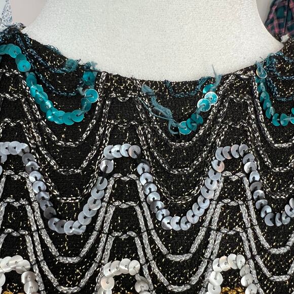 Vintage Style Trix Black Multicolor Sequin Mesh Sleeveless Top 8 Disco - Picture 4 of 8